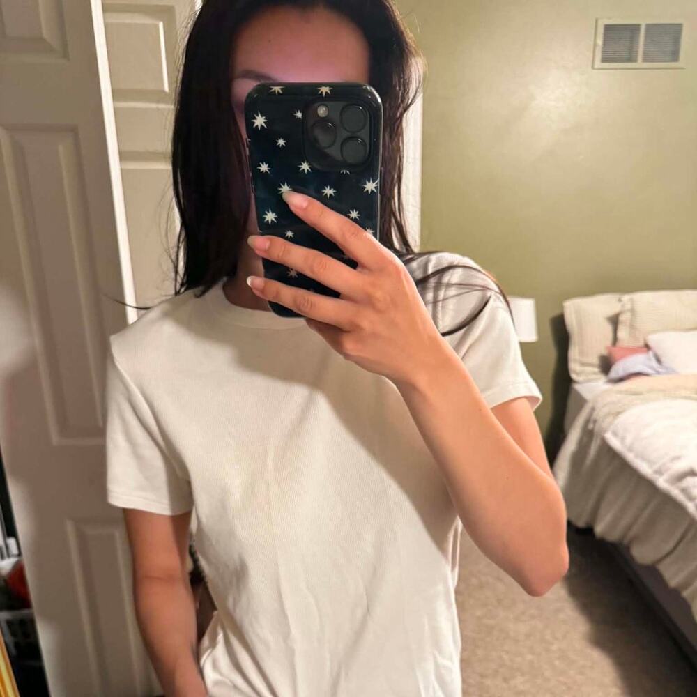 Women's The Set White Ribbed T-shirt Size Large